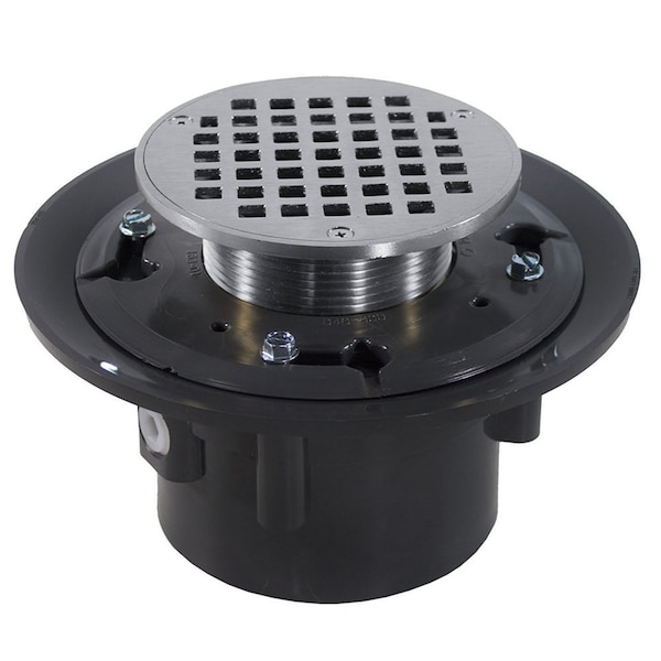 Jones Stephens 4in. Heavy Duty PVC Drain Base with 3-1/2in. Metal Spud and 5in. Chrome Plated Strainer D49259 - main